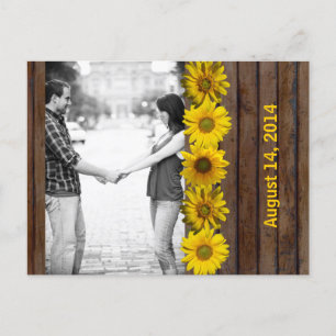 Braun Holz Gelbe Sonnenblume Foto Save the Date Ankündigungspostkarte
