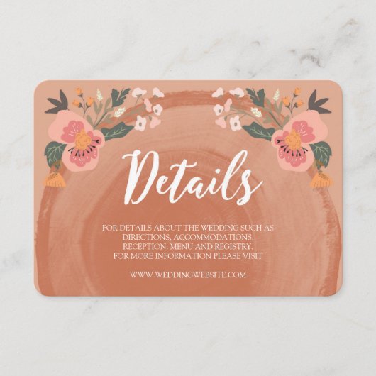 Braun Holz rustikale Blumenzehen Details Begleitkarte (Vorderseite)