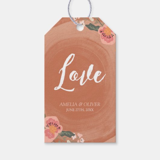 Braun-Holz-Rustikale Liebe Hochzeit Geschenkanhänger (Vorderseite)