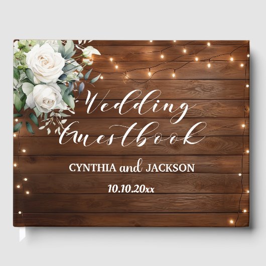 Braun Holz Rustikale Streichellichter Blumenzehen Gästebuch (Vorderseite)