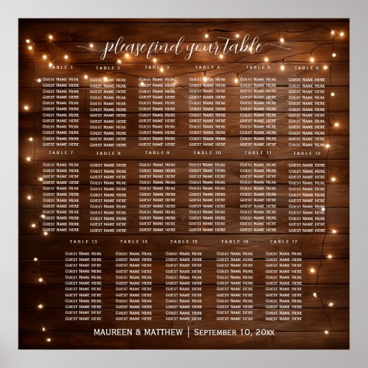 Braun-Holz-Streichleuchten 17 Tische Hochzeitssitz Poster (Vorne)