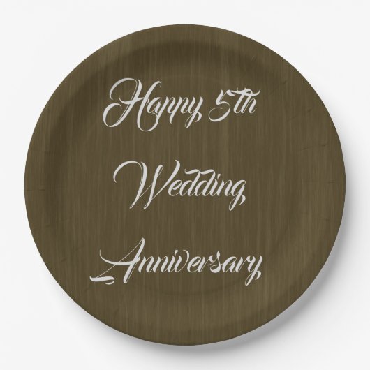 Braun Holz Traditioneller 5. Hochzeitstag, Pappteller (Vorderseite)