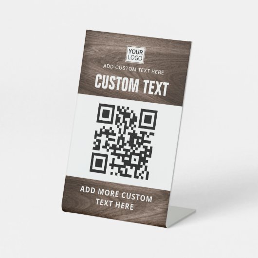 Braun-Holzkörner sehen nach Logo-QR-Code und Text Sockelschild (Vorderseite)