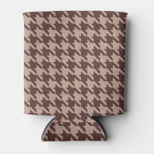 Braun Houndstooth Vornehm Klassisches Muster Dosenkühler (Vorderseite)