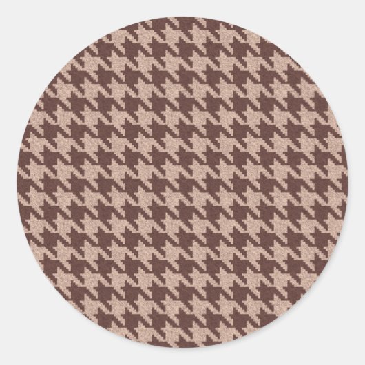 Braun Houndstooth Vornehm Klassisches Muster Runder Aufkleber (Vorderseite)