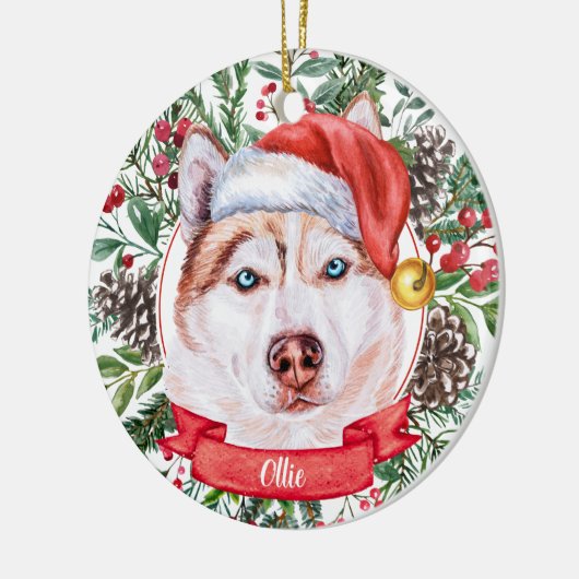 Braun Husky Dog Custom Weihnachtsfeier Keramik Ornament (Links)