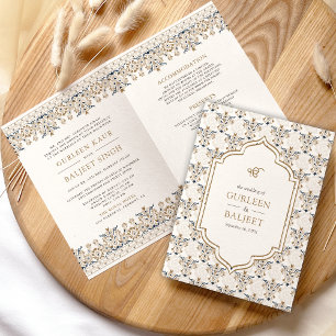 Braun Ikat All in One Anand Karaj Sikh Hochzeit Einladung