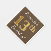 Braun, Imitate Gold 13. Geburtstag + Individuelle Serviette (Ecke)