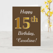 Braun, Imitate Gold 15. Geburtstag + Individuelle Karte (Gelbe Blume)