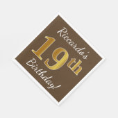 Braun, Imitate Gold 19. Geburtstag + Individuelle  Serviette (Ecke)