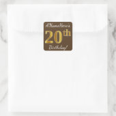 Braun, Imitate Gold 20. Geburtstag + Individuelle Quadratischer Aufkleber (Tasche)