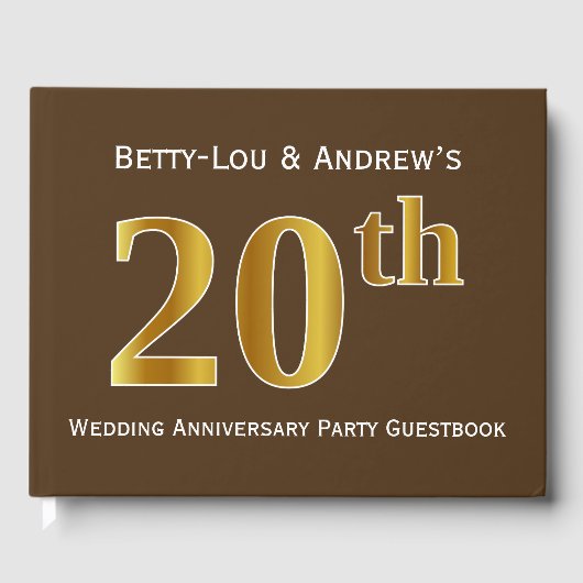 Braun, Imitate Gold 20. Hochzeitsszenario Party Gästebuch (Vorderseite)