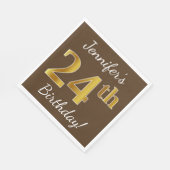 Braun, Imitate Gold 24. Geburtstag + Individuelle  Serviette (Ecke)