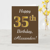 Braun, Imitate Gold 35. Geburtstag + Individuelle Karte (Gelbe Blume)