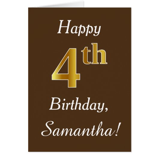 Braun, Imitate Gold 4. Geburtstag + Individuelle N (Vorne)