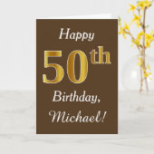 Braun, Imitate Gold 50. Geburtstag + Individuelle Karte (Gelbe Blume)