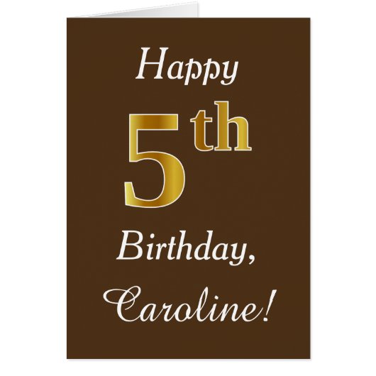 Braun, Imitate Gold 5. Geburtstag + Individuelle N (Vorne)