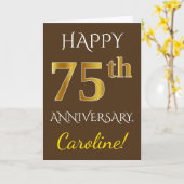 Braun, Imitate Gold 75. Hochzeitstag + Name Karte (Gelbe Blume)