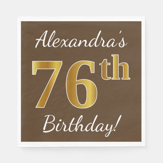 Braun, Imitate Gold 76. Geburtstag + Individuelle Serviette (Vorderseite)
