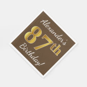 Braun, Imitate Gold 87. Geburtstag + Individuelle  Serviette (Ecke)