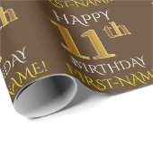 Braun, Imitate Gold "HAPPY 11. GEBURTSTAG" Geschenkpapier (Rolleneckpunkt)