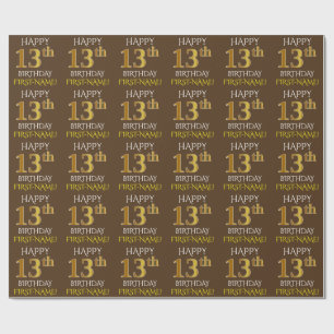 Braun, Imitate Gold "HAPPY 13. GEBURTSTAG" Geschenkpapier