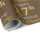 Braun, Imitate Gold "HAPPY 17. GEBURTSTAG" Geschenkpapier (Rolleneckpunkt)