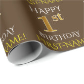 Braun, Imitate Gold "HAPPY 1th BIRTHDAY" Geschenkpapier (Rolleneckpunkt)