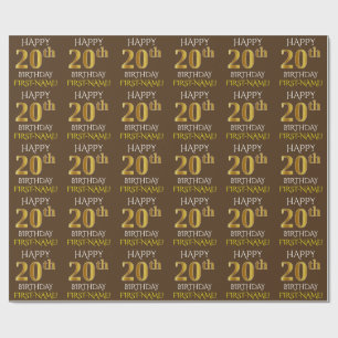 Braun, Imitate Gold "HAPPY 20. GEBURTSTAG" Geschenkpapier