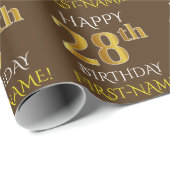 Braun, Imitate Gold "HAPPY 28. BIRTHDAY" Geschenkpapier (Rolleneckpunkt)