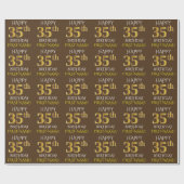 Braun, Imitate Gold "HAPPY 35. BIRTHDAY" Geschenkpapier (Flach)