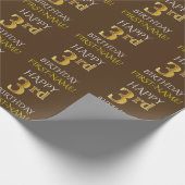Braun, Imitate Gold "HAPPY 3. BIRTHDAY" Geschenkpapier (Ecke)