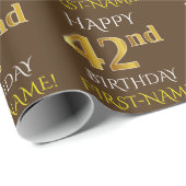 Braun, Imitate Gold "HAPPY 42 GEBURTSTAG" Geschenkpapier (Rolleneckpunkt)
