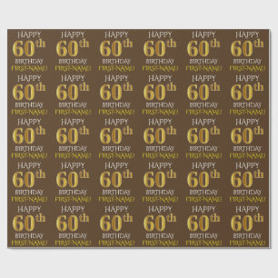 Braun, Imitate Gold "HAPPY 60. GEBURTSTAG" Geschenkpapier