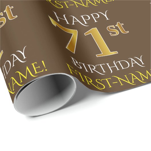 Braun, Imitate Gold "HAPPY 71. BIRTHDAY" Geschenkpapier (Rolleneckpunkt)