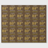 Braun, Imitate Gold "HAPPY 80. BIRTHDAY" Geschenkpapier (Flach)