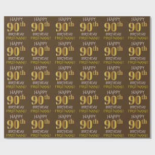 Braun, Imitate Gold "HAPPY 90. GEBURTSTAG" Geschenkpapier