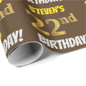 Braun, Imitate/Nachahmungs-Gold, "22. GEBURTSTAG" Geschenkpapier (Rolleneckpunkt)