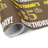 Braun, Imitate/Nachahmungs-Gold, "35. GEBURTSTAG" Geschenkpapier (Rolleneckpunkt)