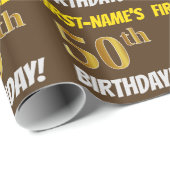 Braun, Imitate/Nachahmungs-Gold, "50. GEBURTSTAG" Geschenkpapier (Rolleneckpunkt)