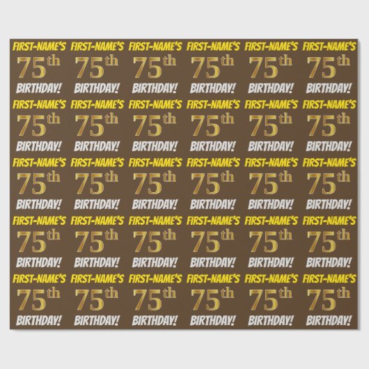 Braun, Imitate/Nachahmungs-Gold, "75. GEBURTSTAG" Geschenkpapier (Flach)