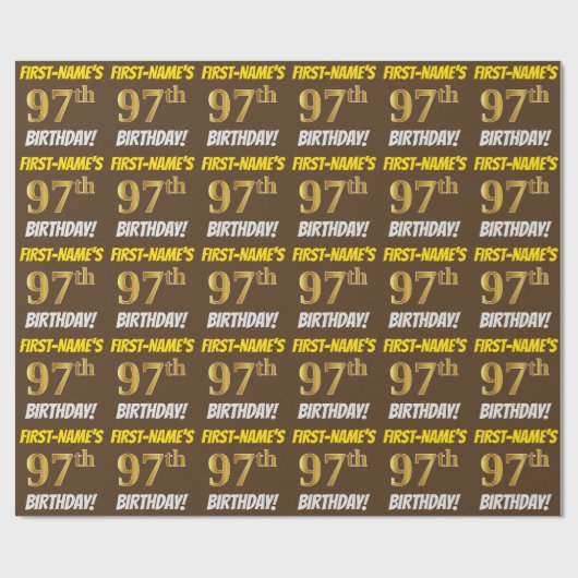 Braun, Imitate/Nachahmungs-Gold, "97. GEBURTSTAG" Geschenkpapier (Flach)