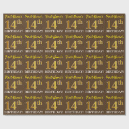 Braun, Imitation Gold Look "14. GEBURTSTAG" Geschenkpapier