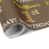 Braun, Imitation Gold Look "1. BIRTHDAY" Geschenkpapier (Rolleneckpunkt)