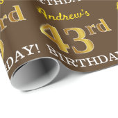 Braun, Imitation Gold Look "43. BIRTHDAY" Geschenkpapier (Rolleneckpunkt)