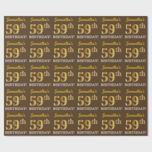 Braun, Imitation Gold Look "59. GEBURTSTAG" Geschenkpapier (Flach)