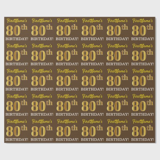 Braun, Imitation Gold sehen "80. GEBURTSTAG" aus Geschenkpapier (Flach)