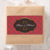 Braun in Red Damask Hochzeitslabel (Insitu)