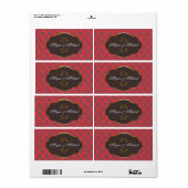 Braun in Red Damask Hochzeitslabel (Vorne)