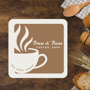 Braun individueller Kaffeeshop-Logo-Quadrat-Aufkle Quadratischer Aufkleber